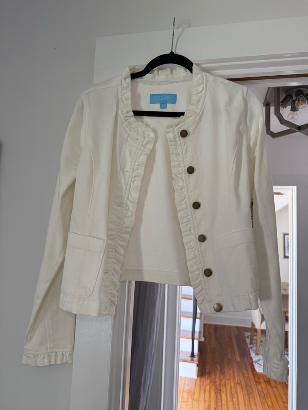Draper James White Ruffle-Trim Denim Button Jacket NWT